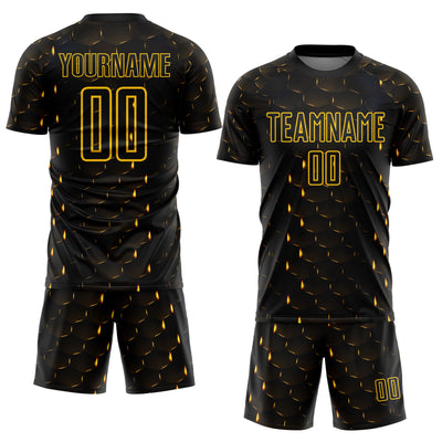 Custom Black Yellow Geometric Shape Sublimation Soccer Uniform Jersey