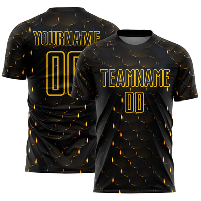 Custom Black Yellow Geometric Shape Sublimation Soccer Uniform Jersey