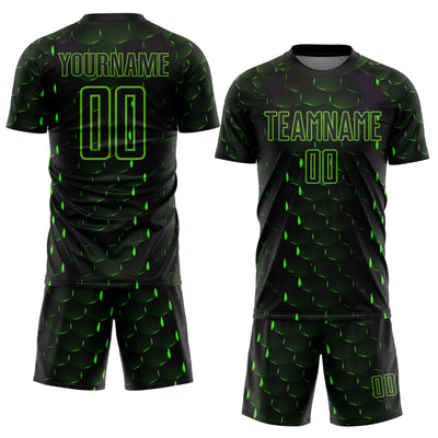 Custom Black Aurora Green Geometric Shape Sublimation Soccer Uniform Jersey