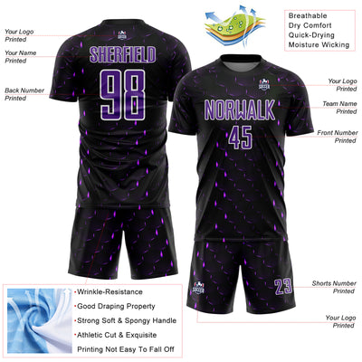 Custom Black Purple-White Geometric Shape Sublimation Soccer Uniform Jersey