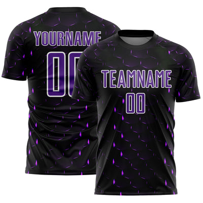 Custom Black Purple-White Geometric Shape Sublimation Soccer Uniform Jersey