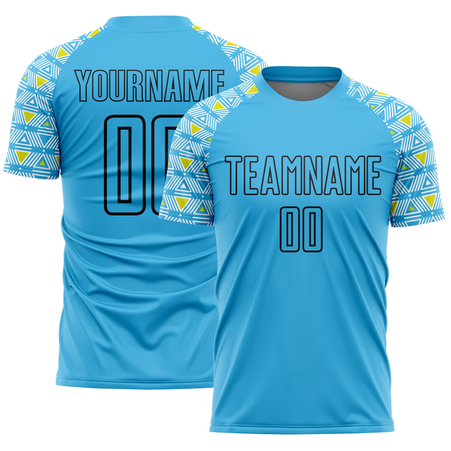 Custom Sky Blue Black Geometric Shape Sublimation Soccer Uniform Jersey