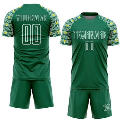 Custom Kelly Green White Geometric Shape Sublimation Soccer Uniform Jersey