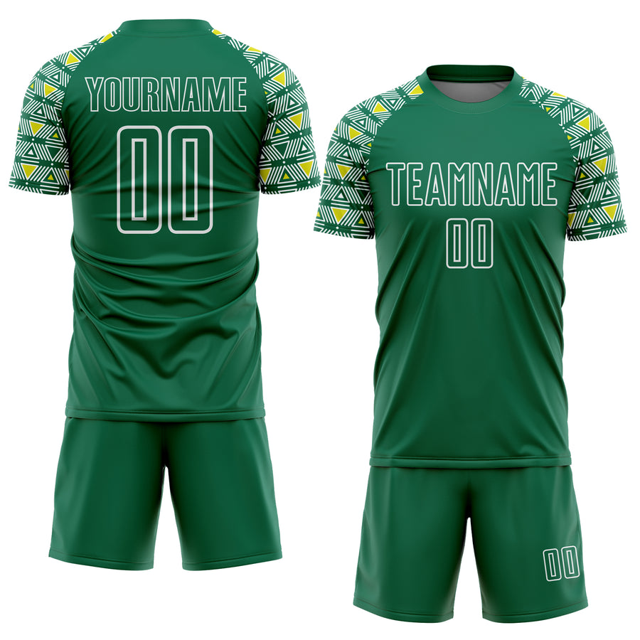 Custom Kelly Green White Geometric Shape Sublimation Soccer Uniform Jersey