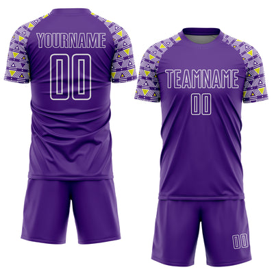 Custom Purple White Geometric Shape Sublimation Soccer Uniform Jersey