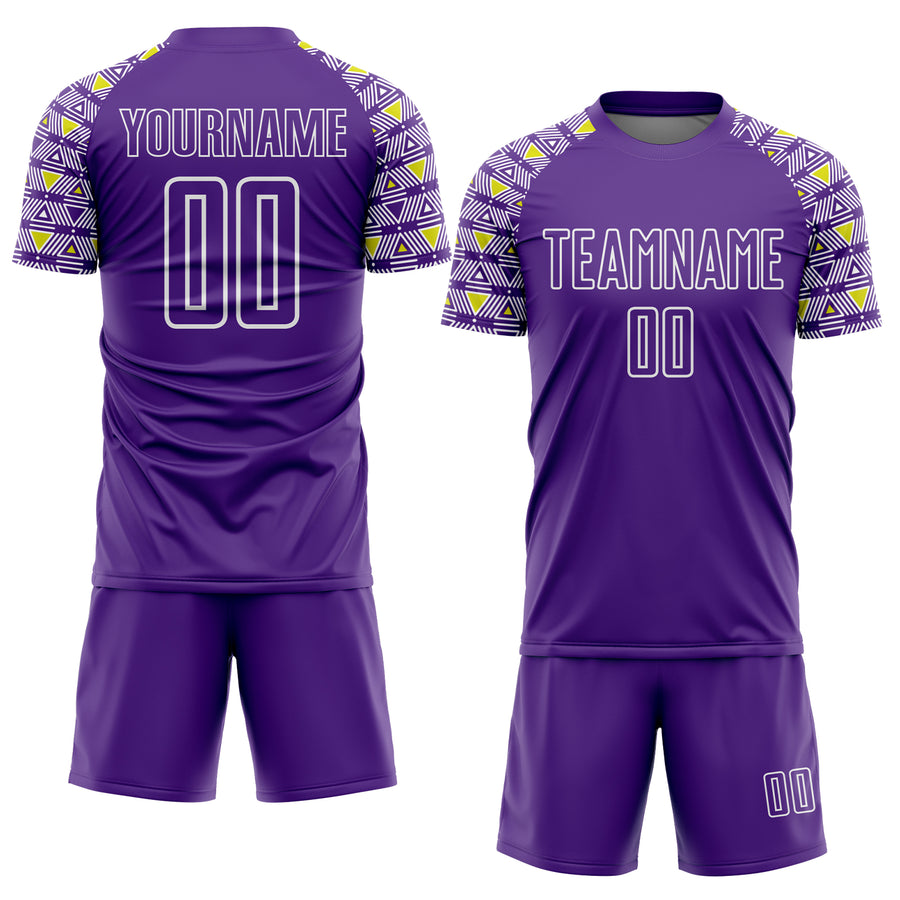 Custom Purple White Geometric Shape Sublimation Soccer Uniform Jersey
