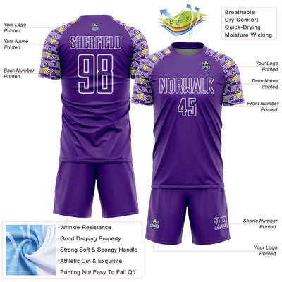 Custom Purple White Geometric Shape Sublimation Soccer Uniform Jersey