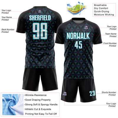 Custom Black White-Lakes Blue Geometric Shape Sublimation Soccer Uniform Jersey