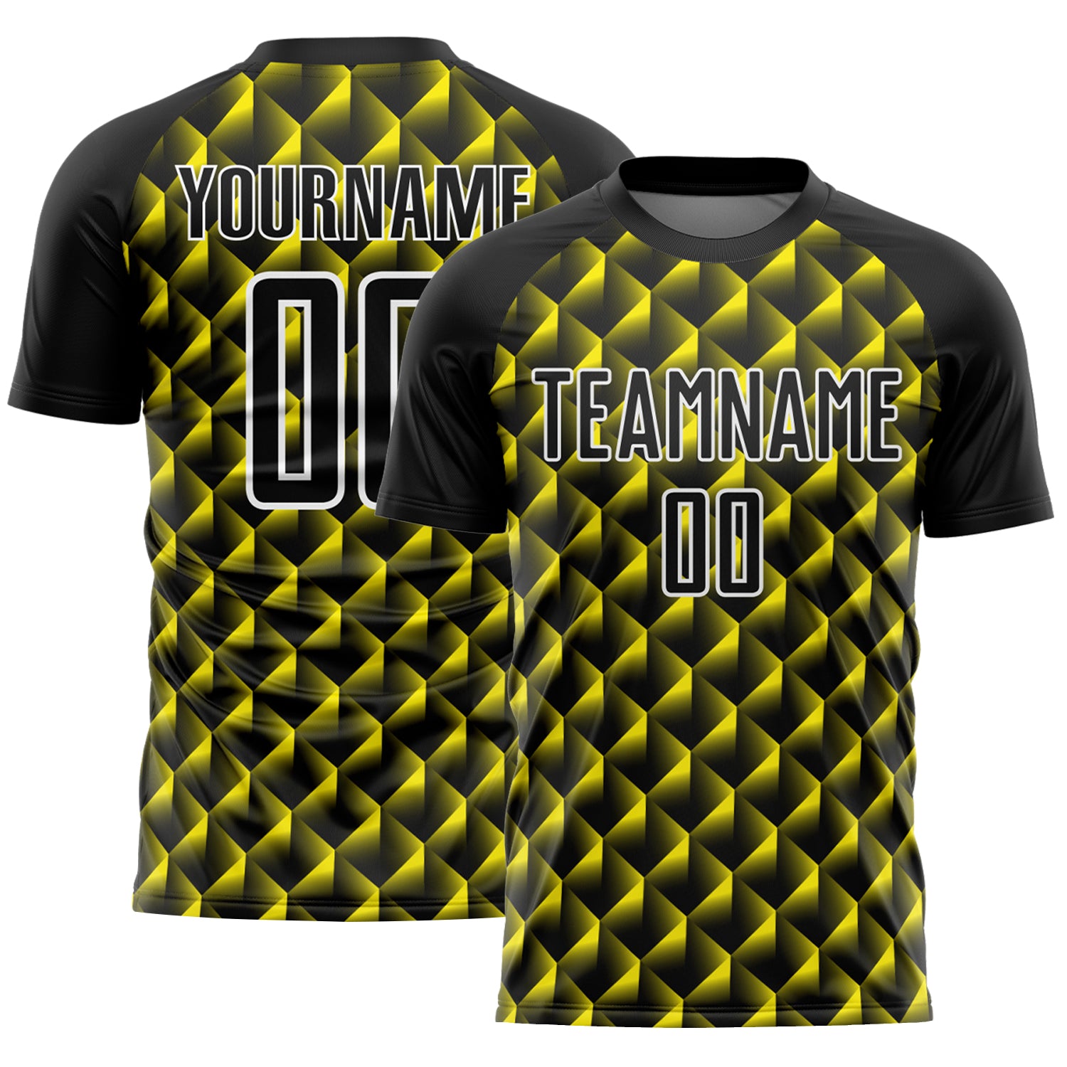 Custom Black Light Yellow-White Geometric Shape Sublimation Soccer Uniform Jersey