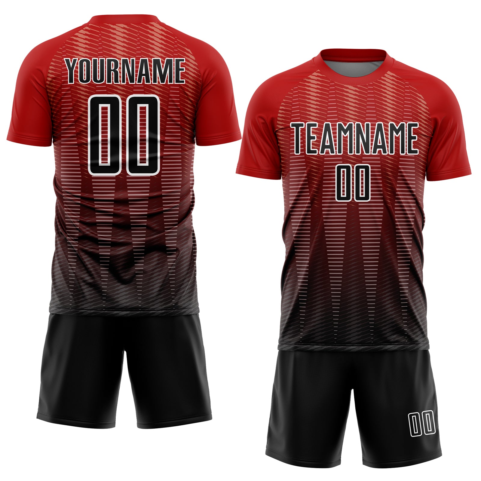 Custom Red Black-White Gradient Line Sublimation Soccer Uniform Jersey