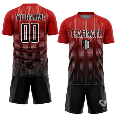 Custom Red Black-White Gradient Line Sublimation Soccer Uniform Jersey