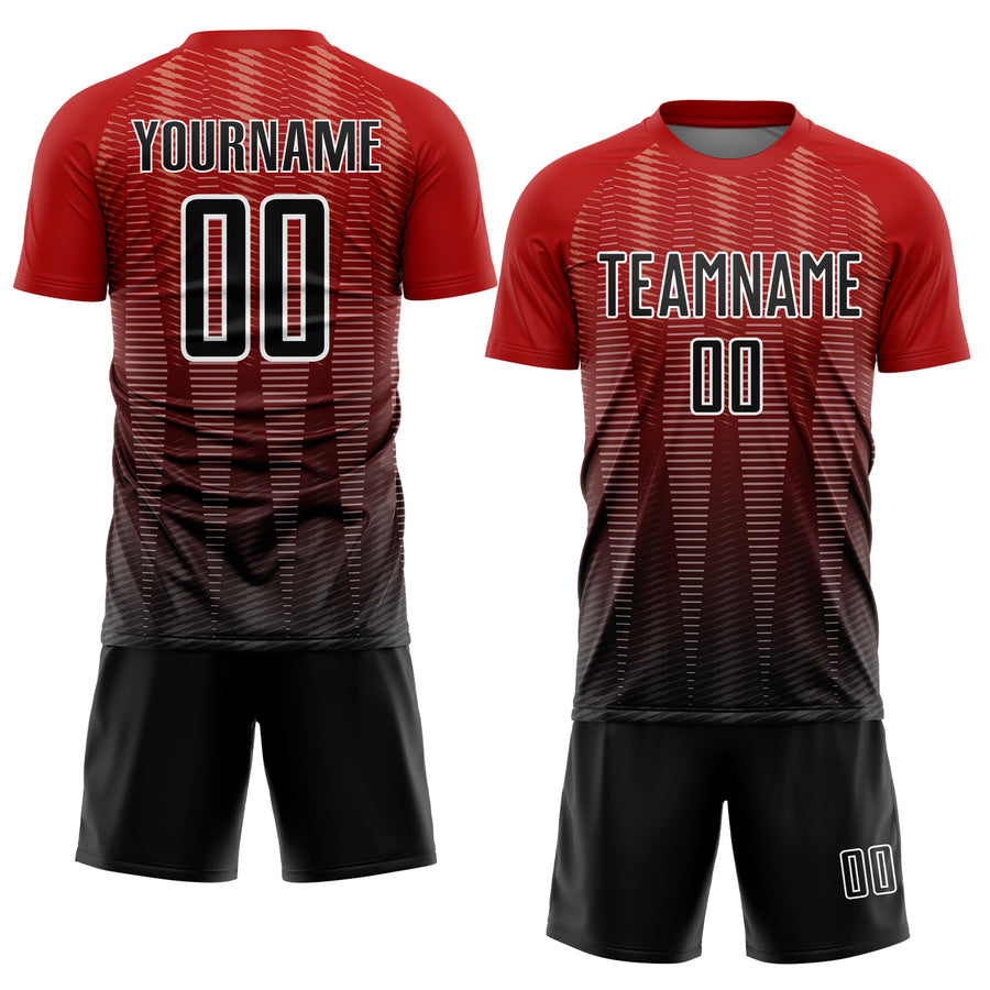 Custom Red Black-White Gradient Line Sublimation Soccer Uniform Jersey