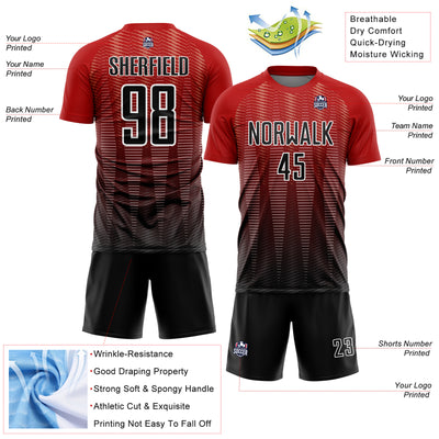Custom Red Black-White Gradient Line Sublimation Soccer Uniform Jersey