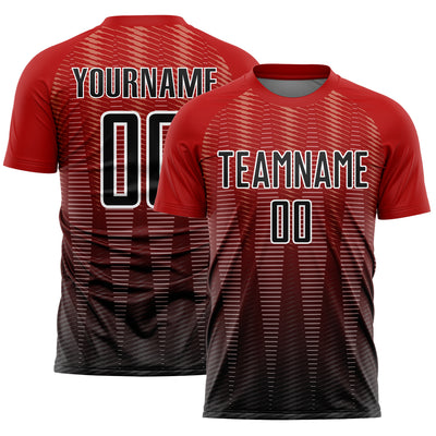 Custom Red Black-White Gradient Line Sublimation Soccer Uniform Jersey