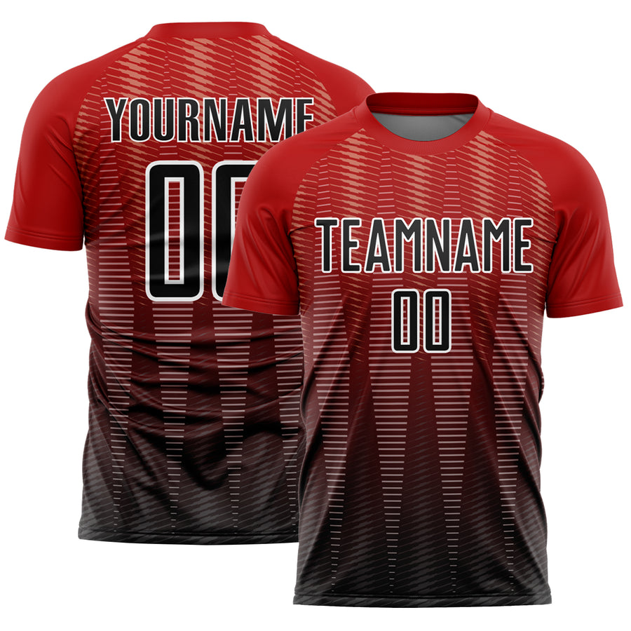 Custom Red Black-White Gradient Line Sublimation Soccer Uniform Jersey