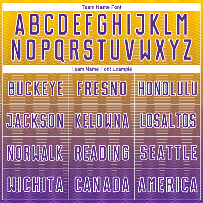 Custom Gold Purple-White Gradient Line Sublimation Soccer Uniform Jersey