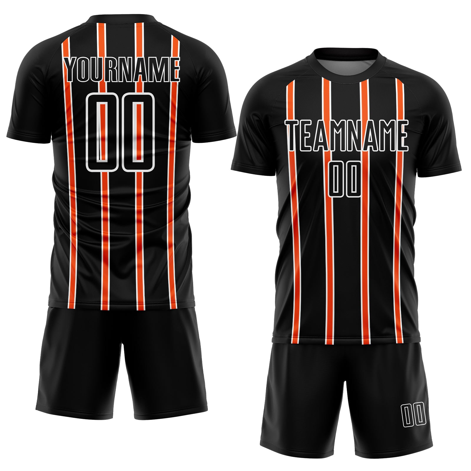 Custom Black Orange-White Stripe Line Sublimation Soccer Uniform Jersey
