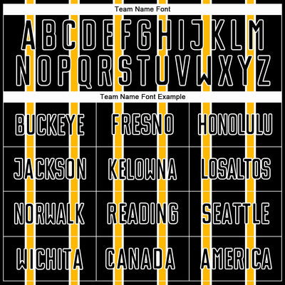 Custom Black Gold-White Stripe Line Sublimation Soccer Uniform Jersey