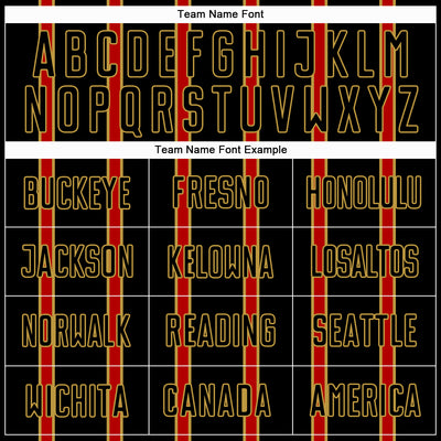 Custom Black Red-Old Gold Stripe Line Sublimation Soccer Uniform Jersey