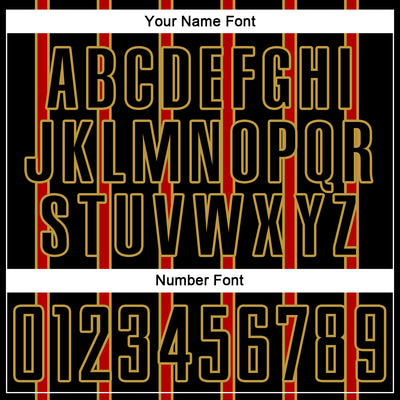 Custom Black Red-Old Gold Stripe Line Sublimation Soccer Uniform Jersey
