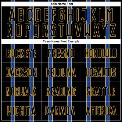 Custom Black Thunder Blue-Old Gold Stripe Line Sublimation Soccer Uniform Jersey