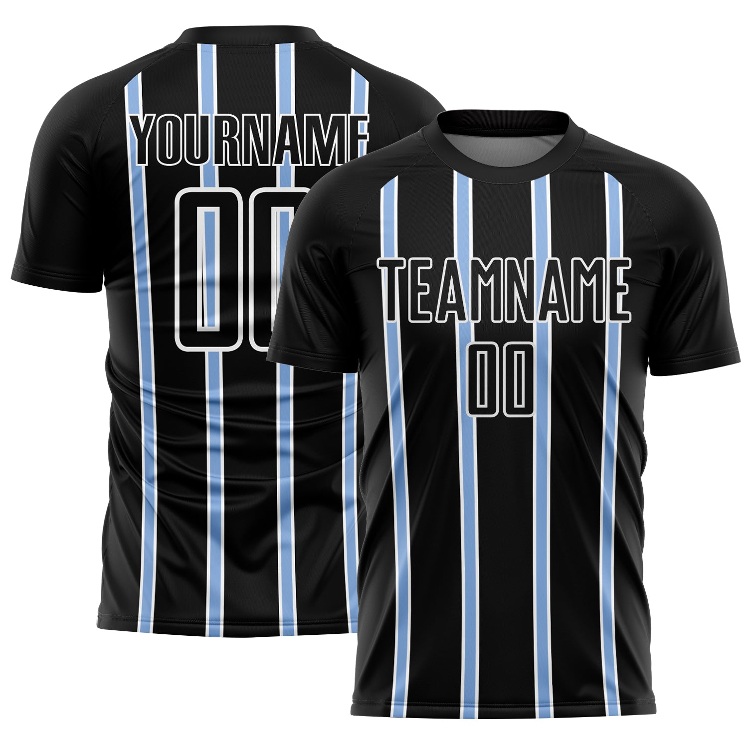Custom Black Light Blue-White Stripe Line Sublimation Soccer Uniform Jersey