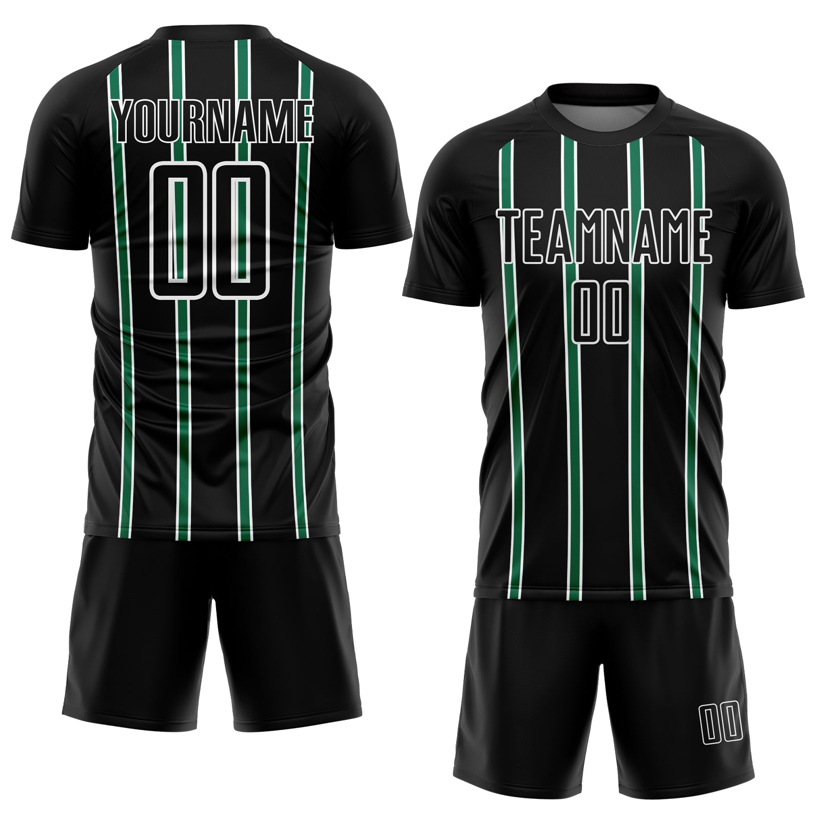 Custom Black Kelly Green-White Stripe Line Sublimation Soccer Uniform Jersey