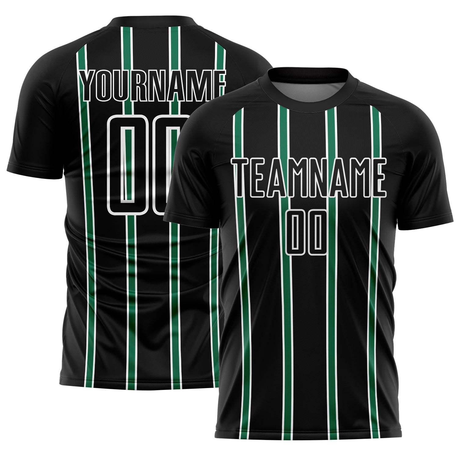 Custom Black Kelly Green-White Stripe Line Sublimation Soccer Uniform Jersey