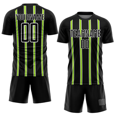 Custom Black Neon Green-White Stripe Line Sublimation Soccer Uniform Jersey