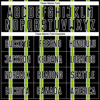 Custom Black Neon Green-White Stripe Line Sublimation Soccer Uniform Jersey