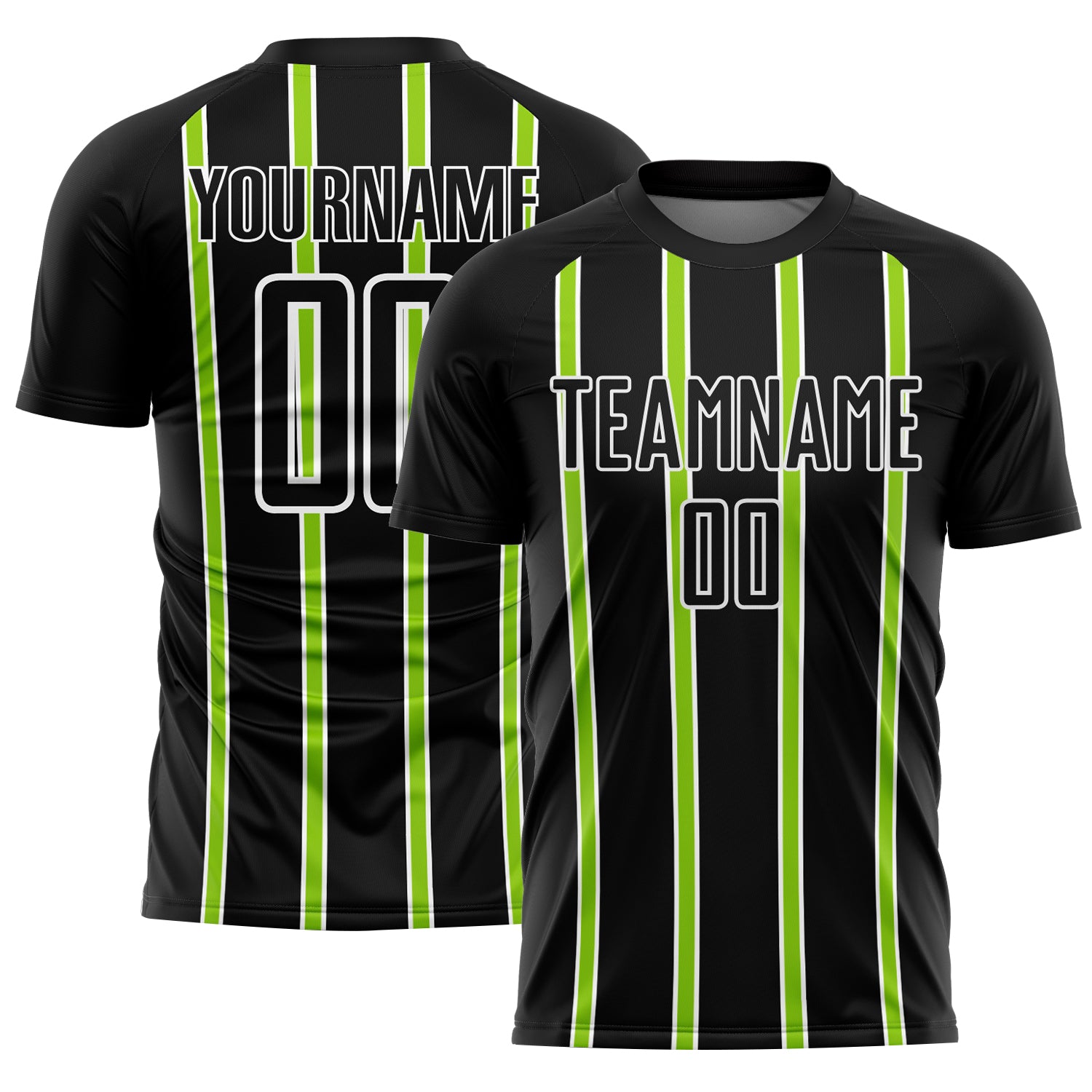 Custom Black Neon Green-White Stripe Line Sublimation Soccer Uniform Jersey