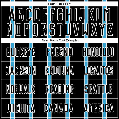 Custom Black Sky Blue-White Stripe Line Sublimation Soccer Uniform Jersey