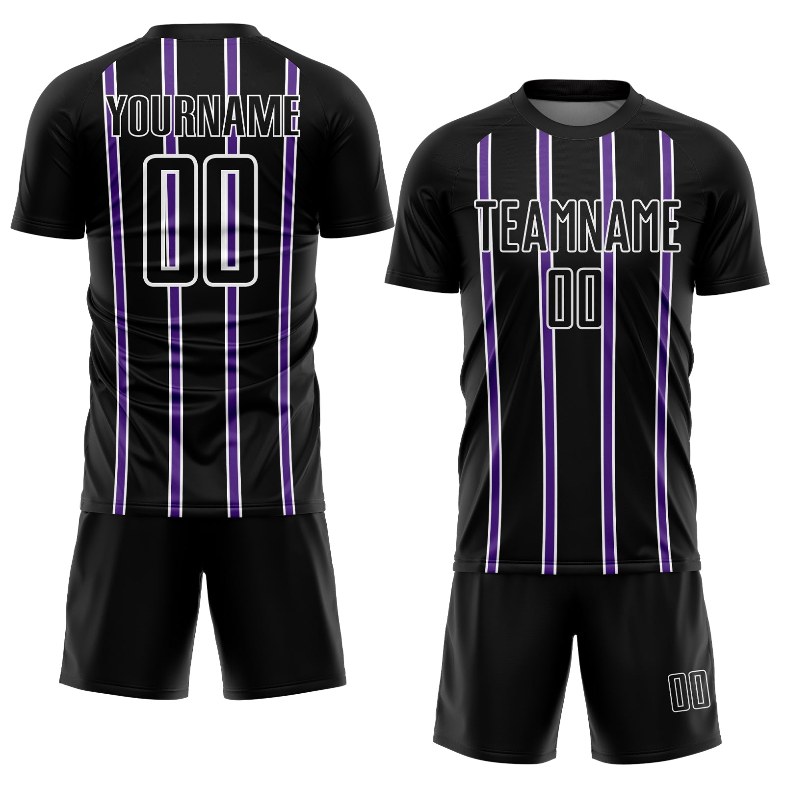 Custom Black Purple-White Stripe Line Sublimation Soccer Uniform Jersey