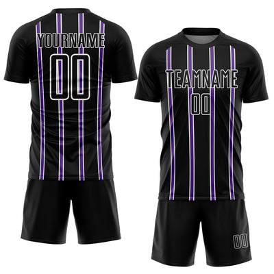 Custom Black Purple-White Stripe Line Sublimation Soccer Uniform Jersey
