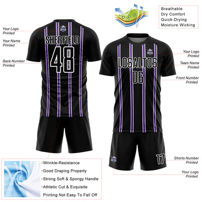 Custom Black Purple-White Stripe Line Sublimation Soccer Uniform Jersey