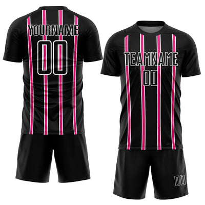 Custom Black Hot Pink-White Stripe Line Sublimation Soccer Uniform Jersey