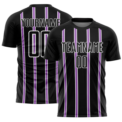 Custom Black Medium Purple-White Stripe Line Sublimation Soccer Uniform Jersey