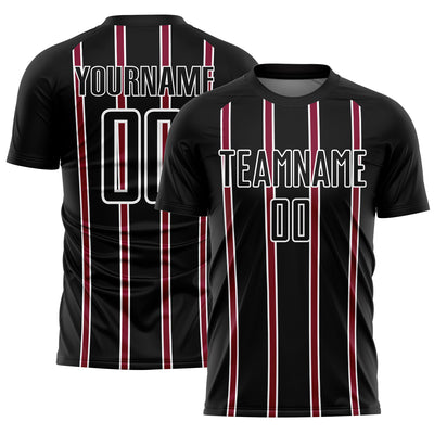 Custom Black Maroon-White Stripe Line Sublimation Soccer Uniform Jersey