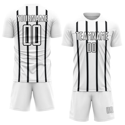 Custom White Black-Gray Stripe Line Sublimation Soccer Uniform Jersey