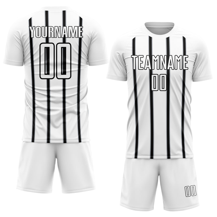 Custom White Black-Gray Stripe Line Sublimation Soccer Uniform Jersey