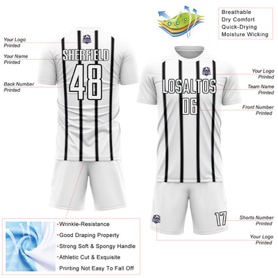 Custom White Black-Gray Stripe Line Sublimation Soccer Uniform Jersey