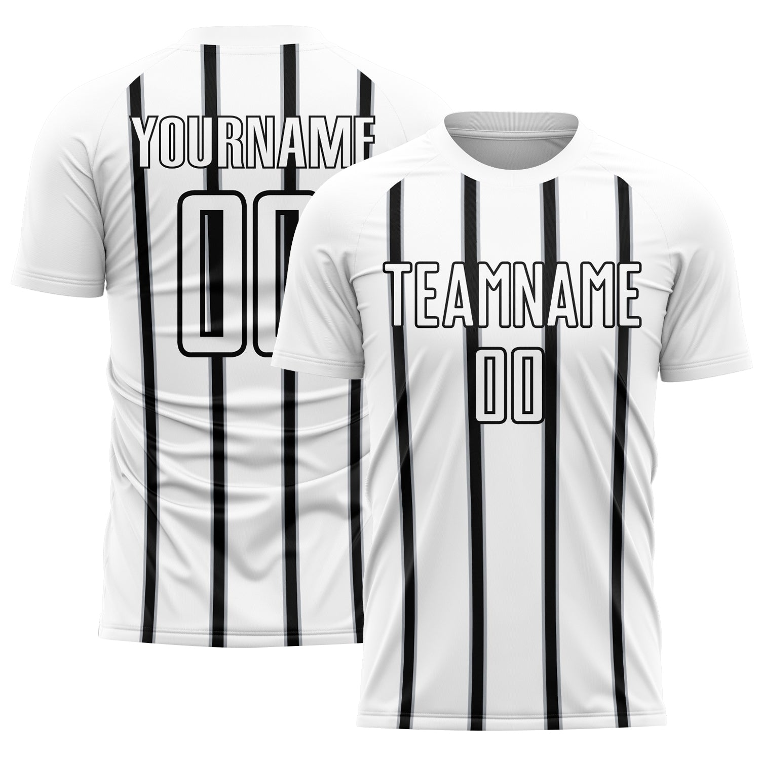Custom White Black-Gray Stripe Line Sublimation Soccer Uniform Jersey