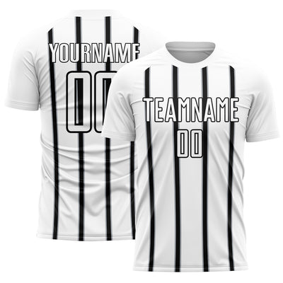 Custom White Black-Gray Stripe Line Sublimation Soccer Uniform Jersey