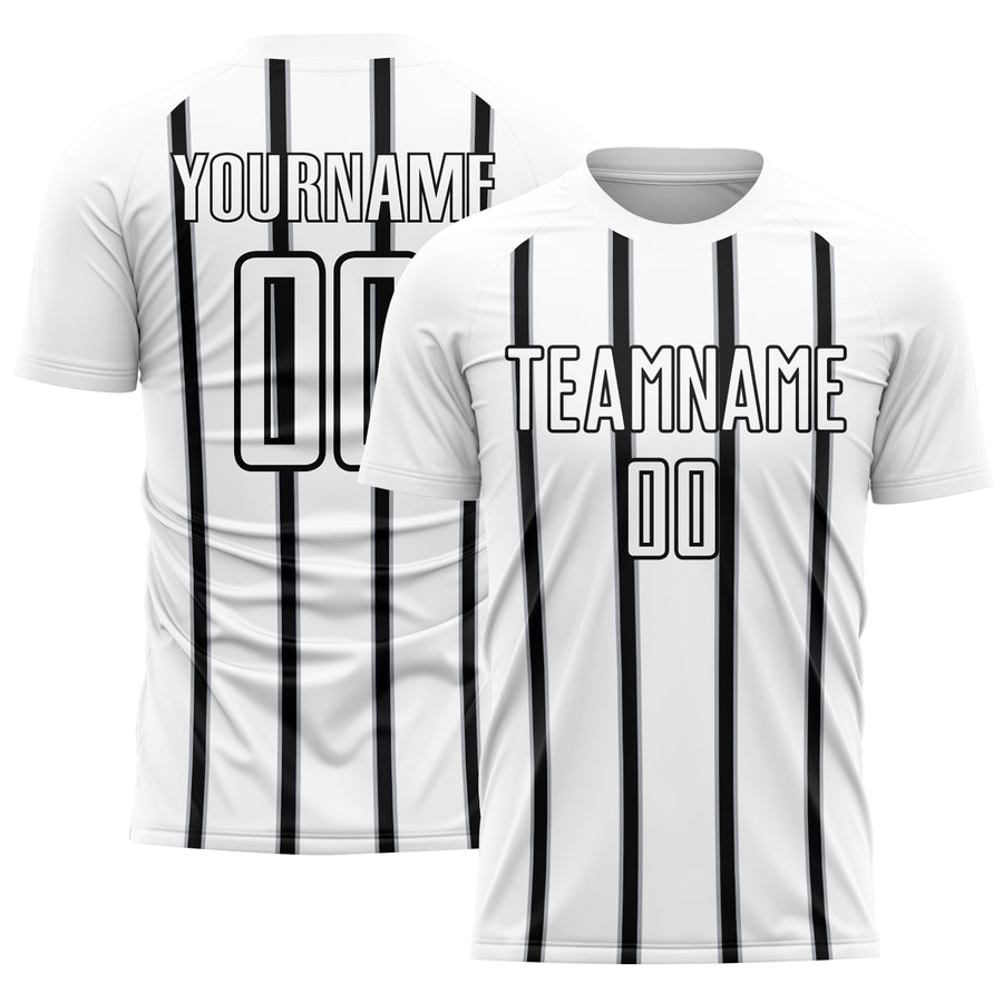 Custom White Black-Gray Stripe Line Sublimation Soccer Uniform Jersey