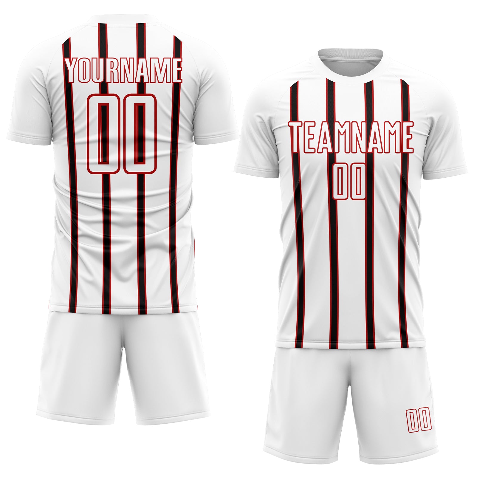 Custom White Black-Red Stripe Line Sublimation Soccer Uniform Jersey
