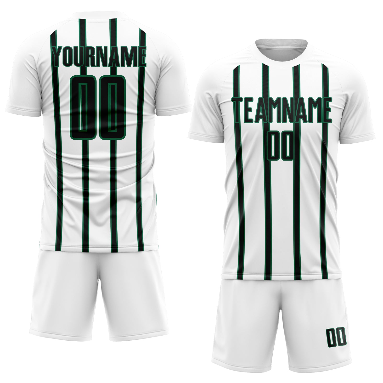 Custom White Black-Kelly Green Stripe Line Sublimation Soccer Uniform Jersey