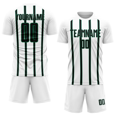 Custom White Black-Kelly Green Stripe Line Sublimation Soccer Uniform Jersey
