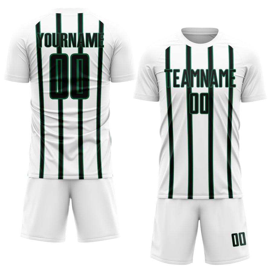 Custom White Black-Kelly Green Stripe Line Sublimation Soccer Uniform Jersey