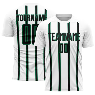 Custom White Black-Kelly Green Stripe Line Sublimation Soccer Uniform Jersey
