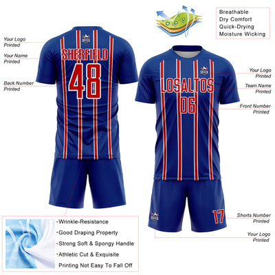 Custom Royal Red-White Stripe Line Sublimation Soccer Uniform Jersey